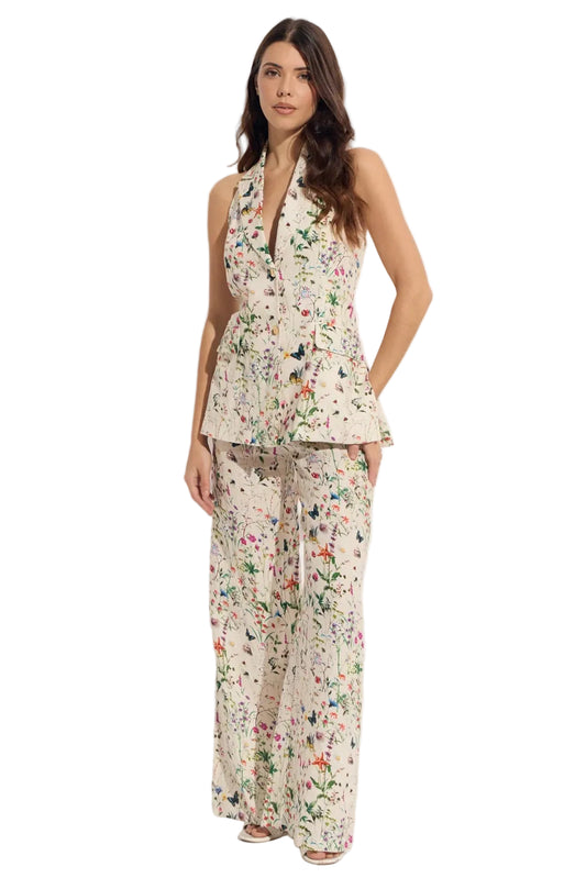 Lion/Seashell Wide Leg Viscose Linen Pants