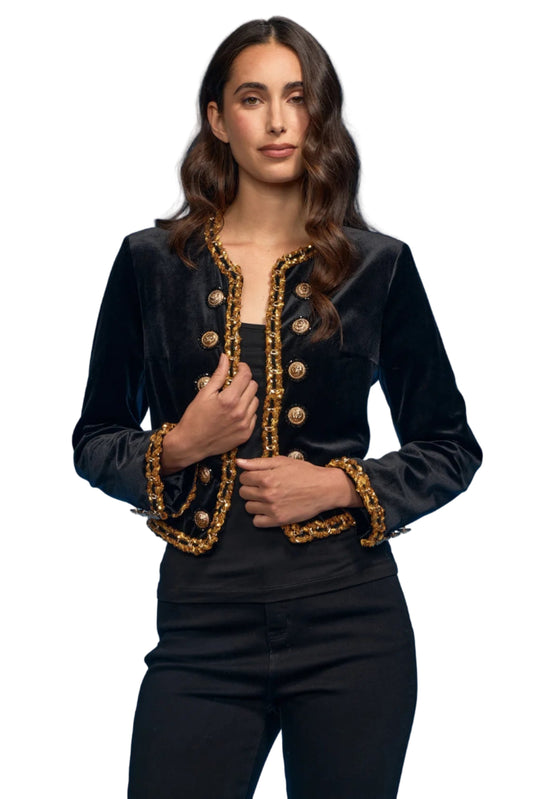 Velvet/Sequence Trim/Gold Buttons Open Jacket