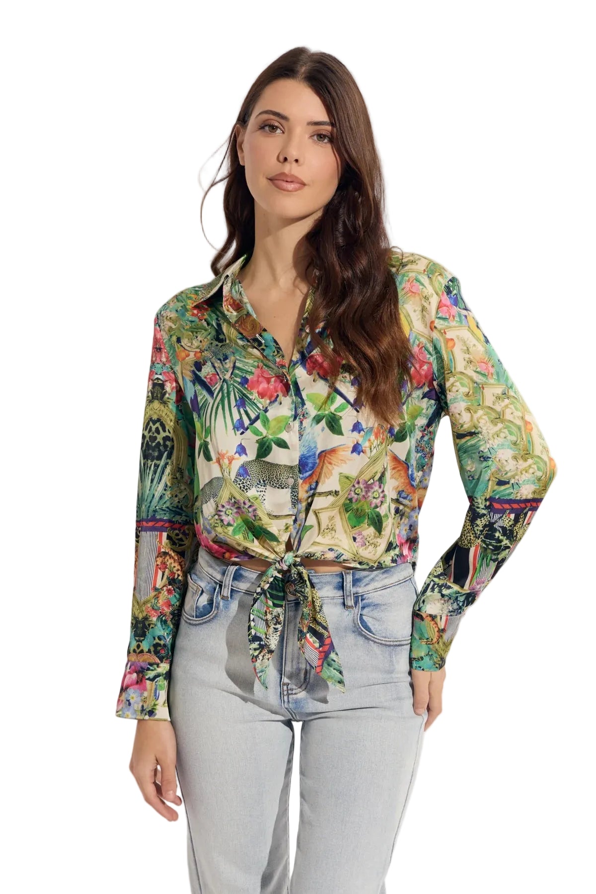 Crop Tie Front Jungle Print Blouse