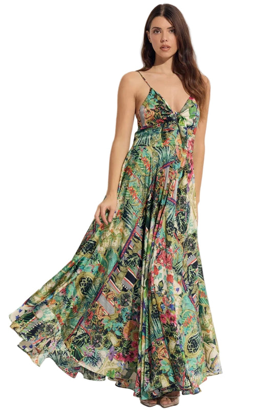 Jungle Print Tie Front Maxi Dress