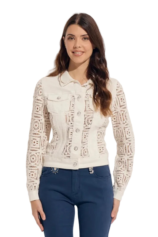 Clear Sequence Crochet/Denim Combo Jean Jacket