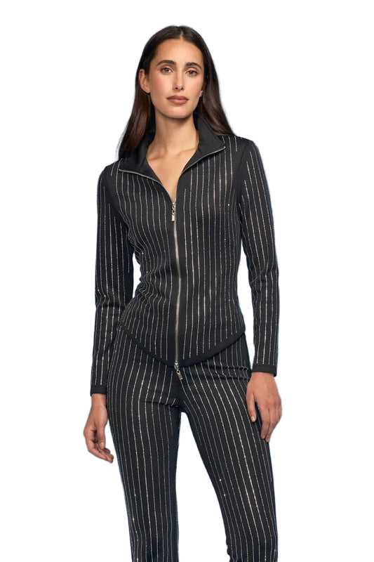 Rhinestone Pinstripe Scuba Zip Jacket