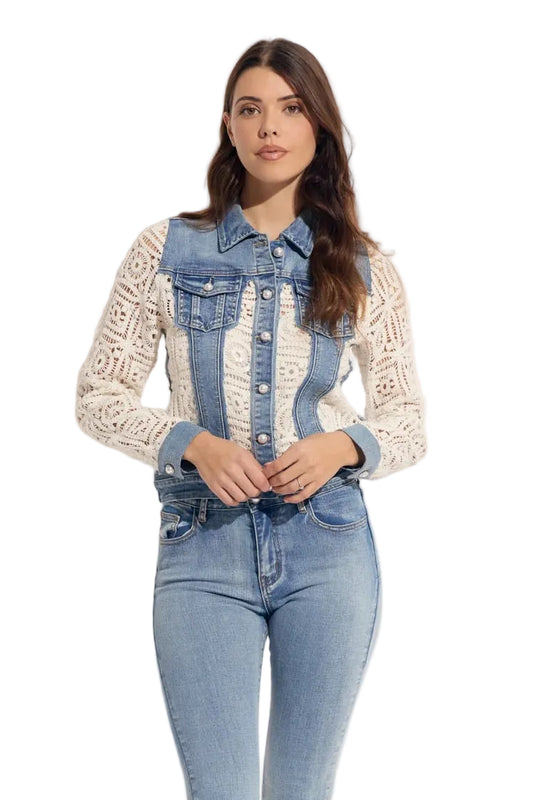 Clear Sequence Crochet/Denim Combo Jean Jacket