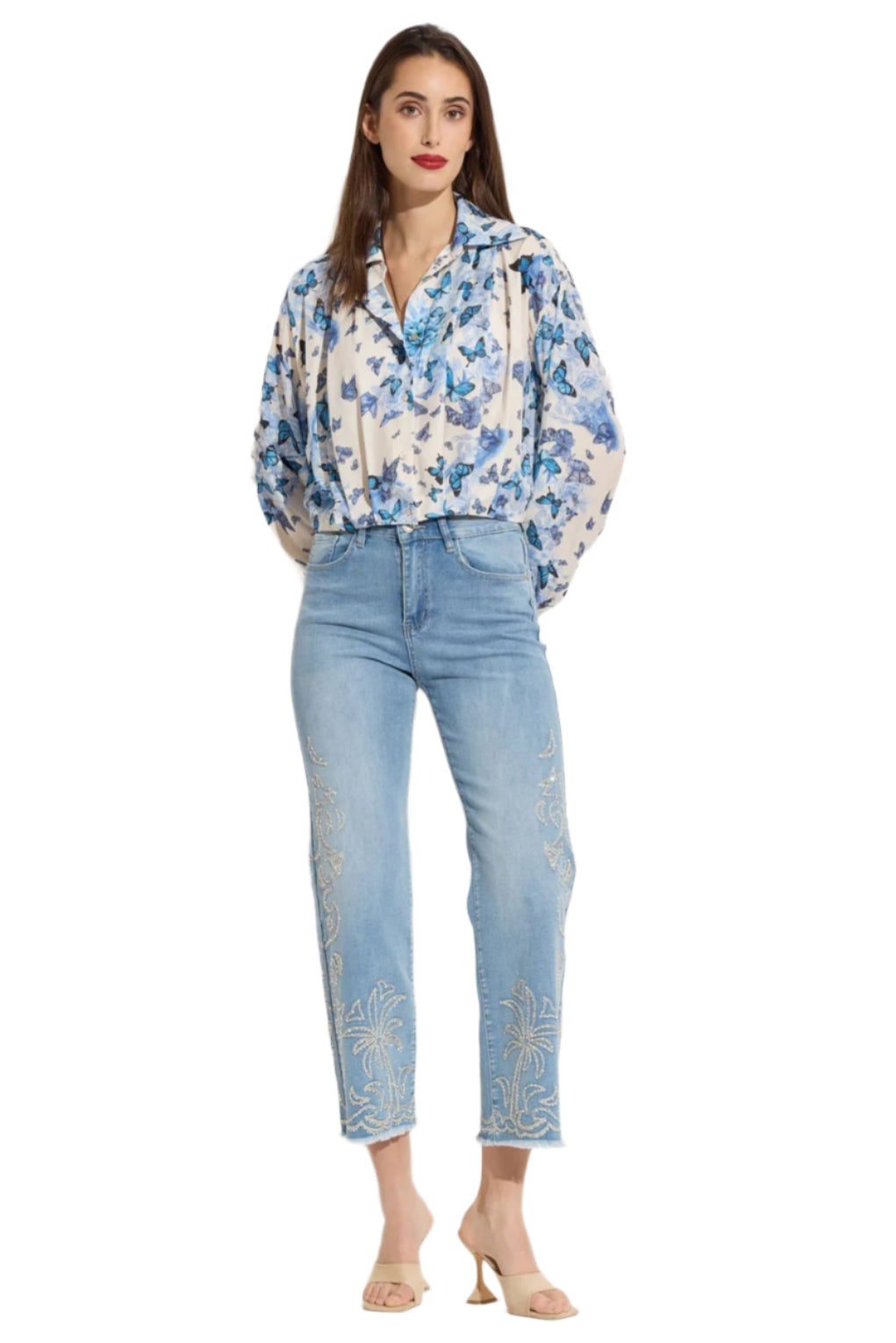 Butterfly Print Crop Blouse