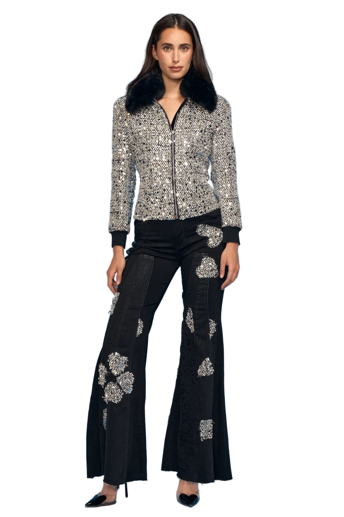 Sequence Boucle Trim Wide Leg Jeans