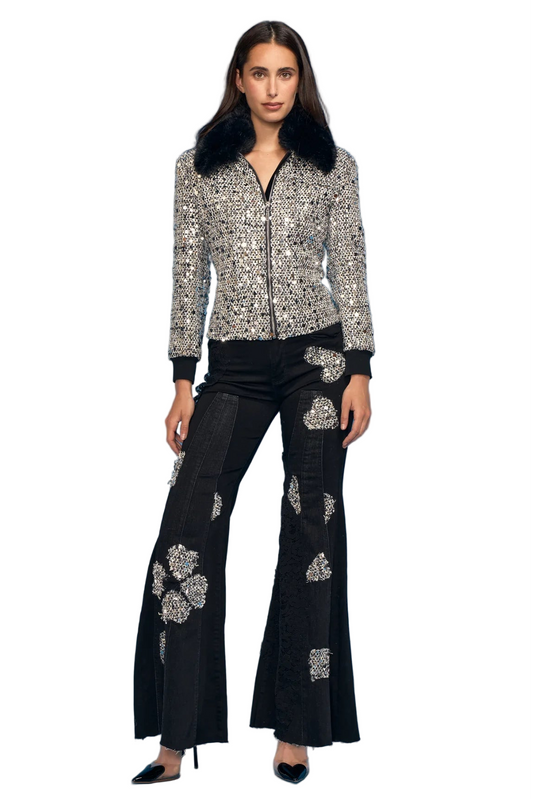Sequence Boucle Trim Wide Leg Jeans