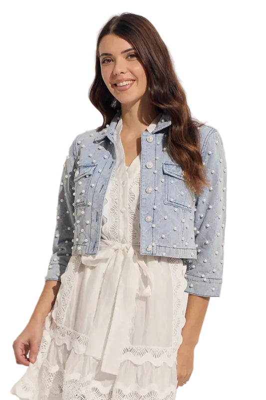 Short Denim Jacket with Pearl Combo Trim