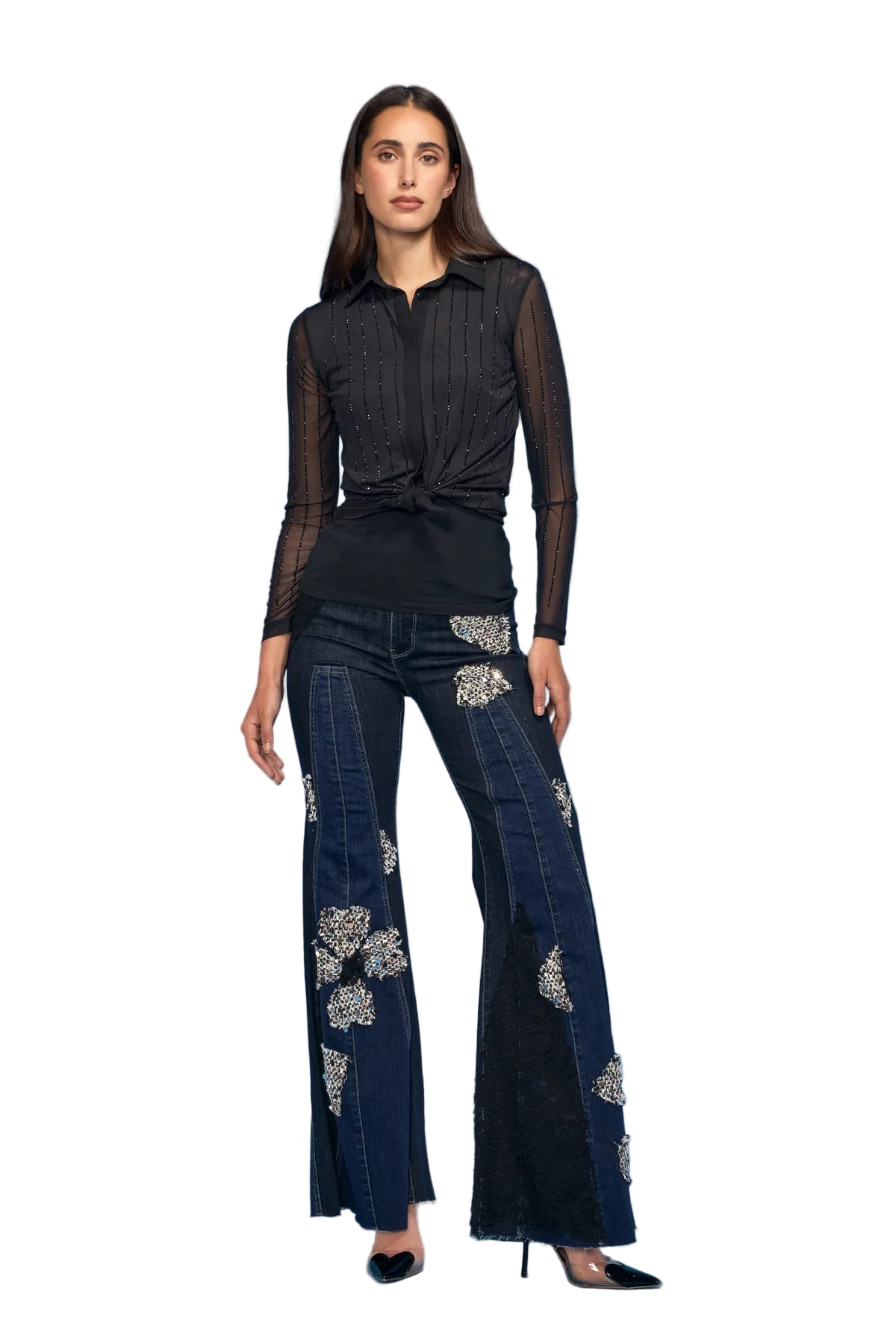 Sequence Boucle Trim Wide Leg Jeans