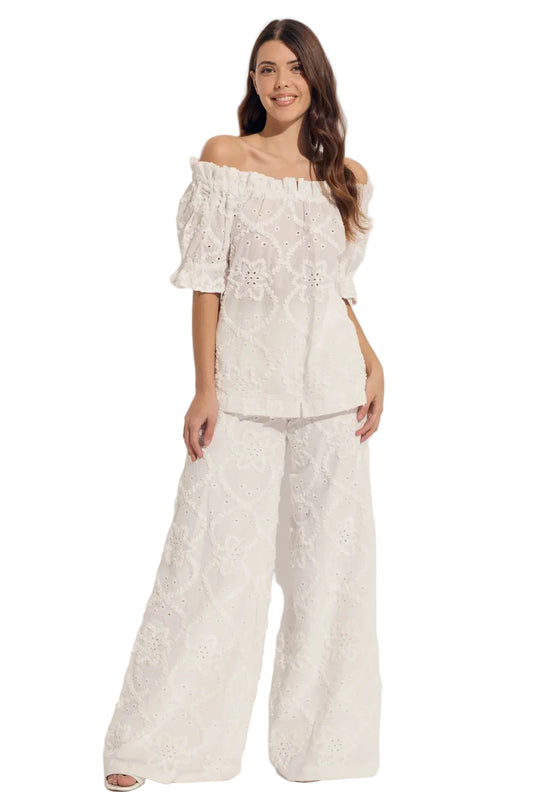 Cotton Embroidery Wide Leg Pants