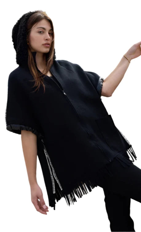 Whip Stitch Zip Hoody Poncho