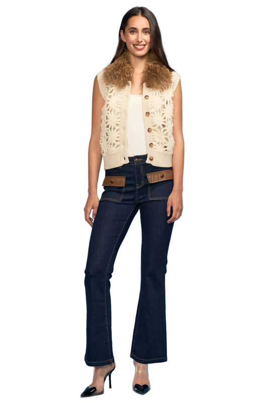 Pleather Pocket Denim Jeans