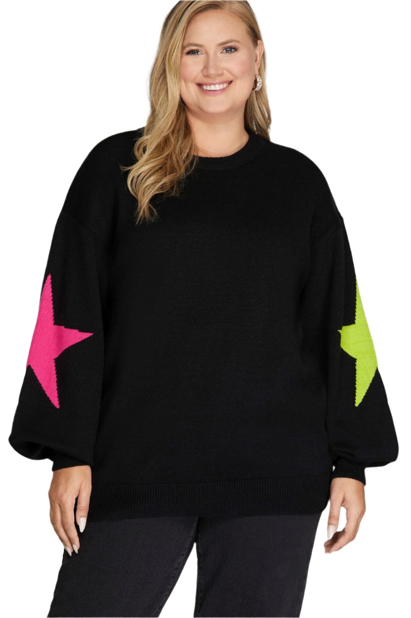 Sweater with Star Pattern Sleeves