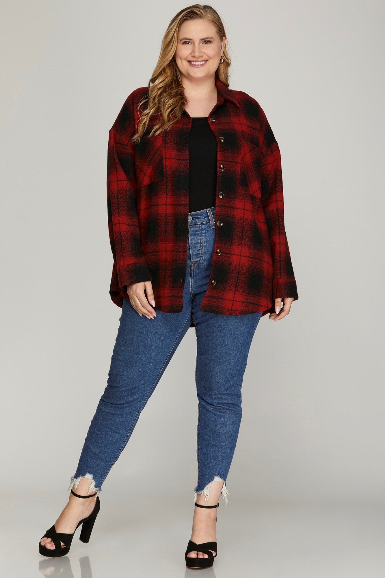 Long Sleeve Button Down Plaid Shacket