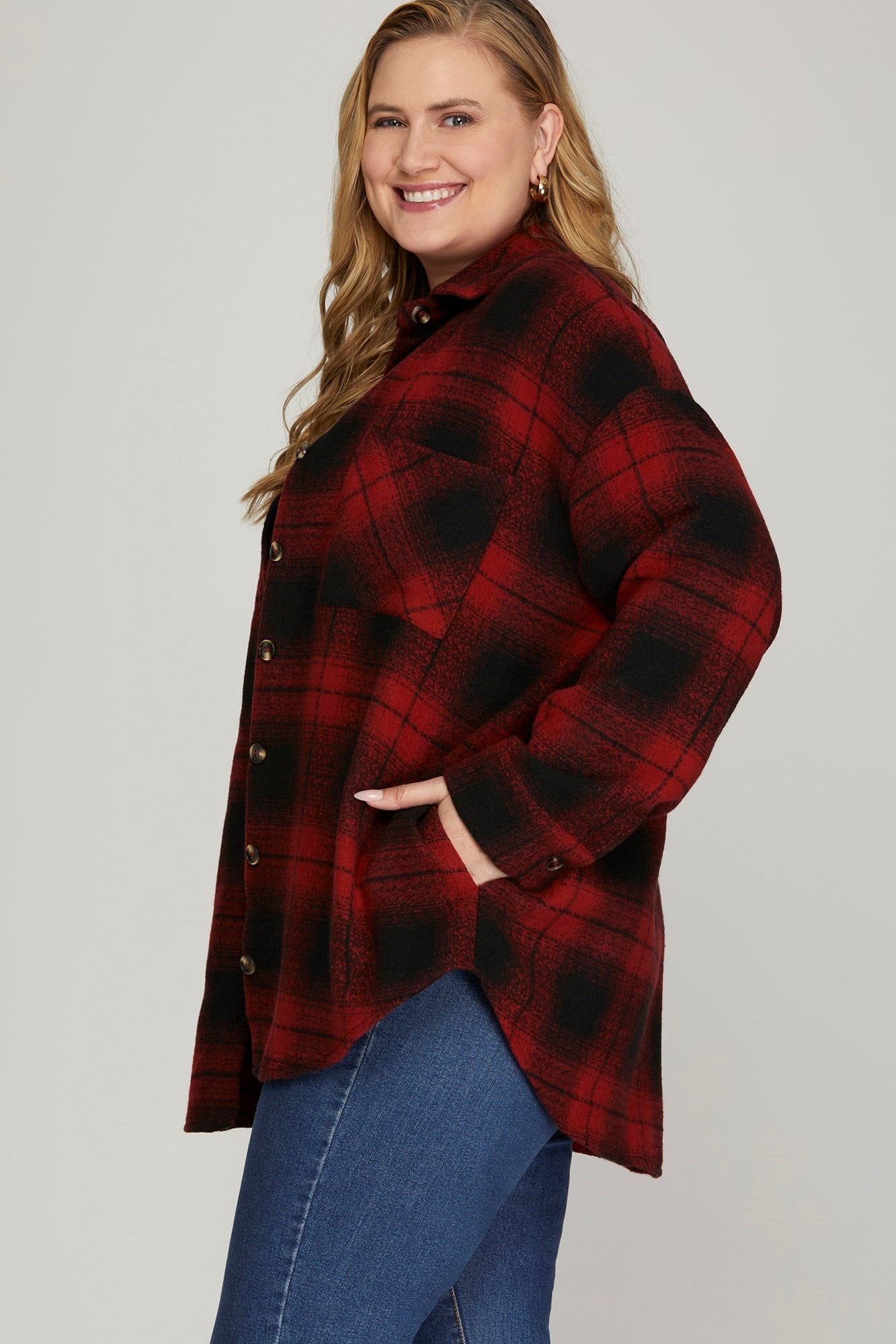 Long Sleeve Button Down Plaid Shacket