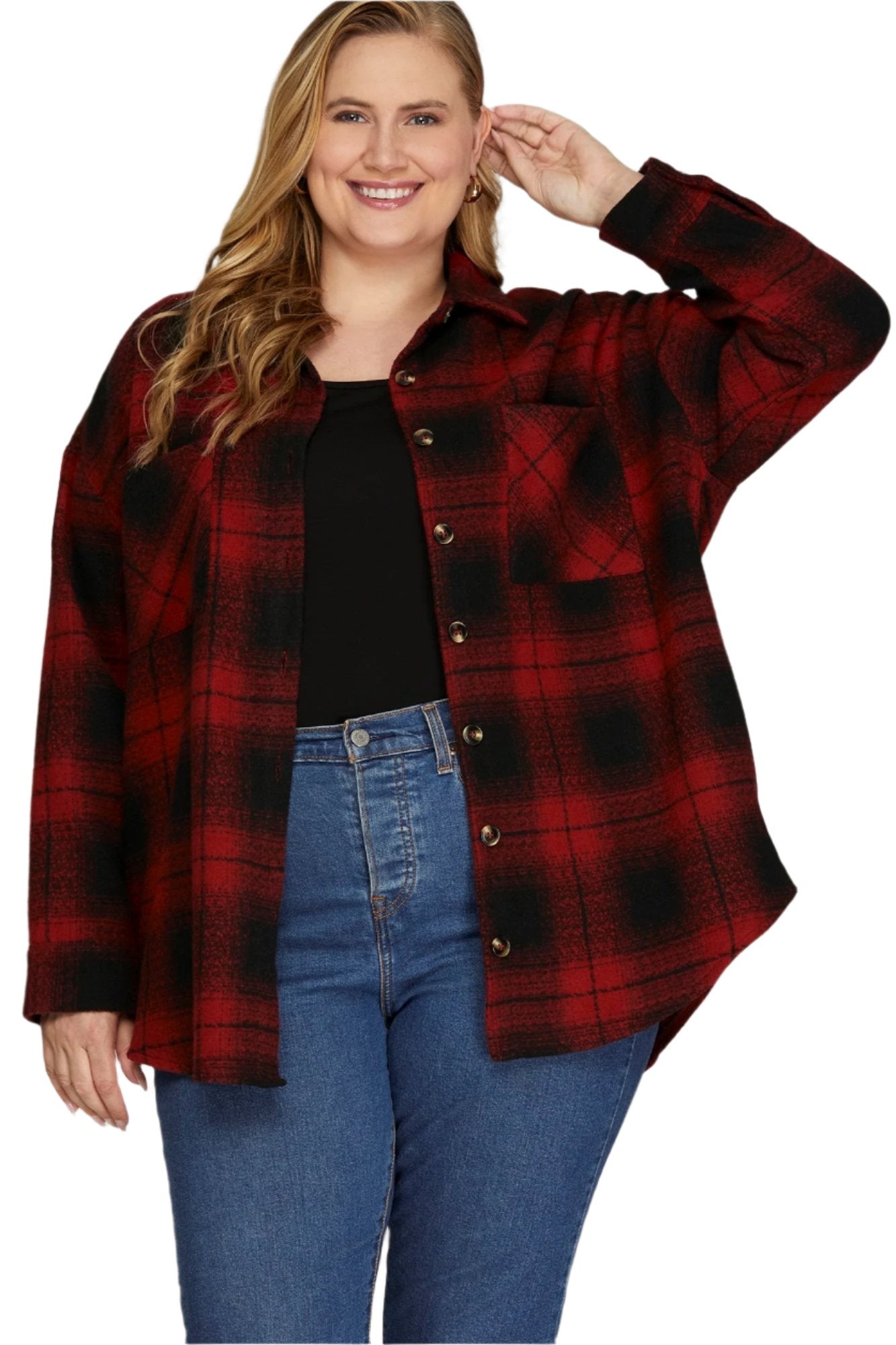 Long Sleeve Button Down Plaid Shacket