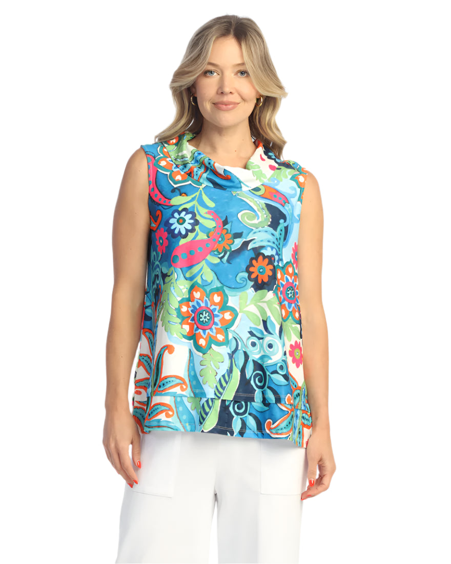 C-Quill Texture Cowl Neck Sleeveless Top, Marina