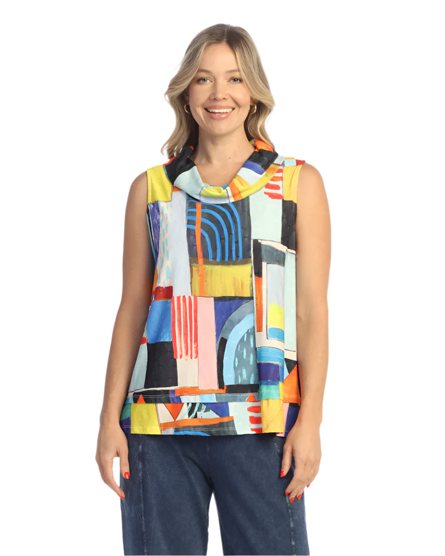 C-Quill Texture Cowl Neck Sleeveless Top, Santiago