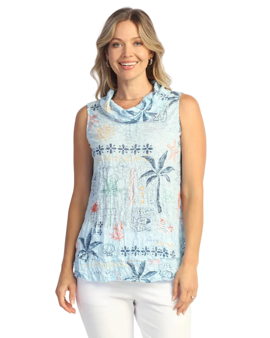 Crushed Cowl Neck Sleeveless Top - Tidepool