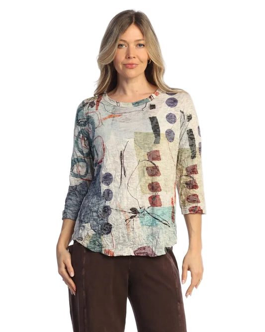 3/4 Sleeve Round Neck Crushed Top - Sienna