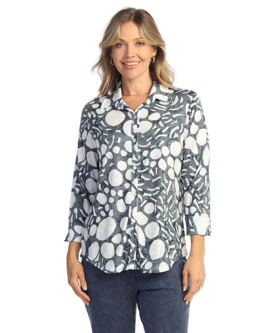 3/4 Slv Button Down Shirt - Pebbles