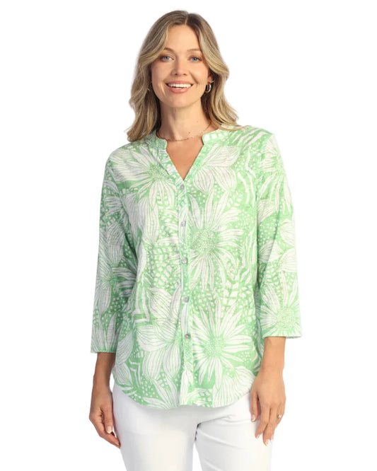 Mandarin Collar Button Down Shirt - Block Print