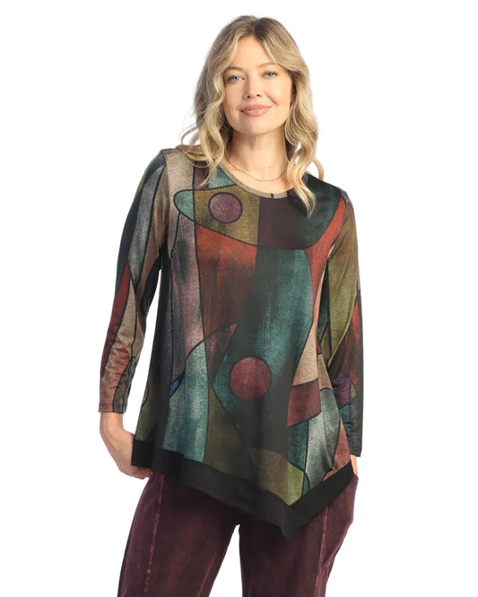 Slinky Asymmetric Tunic with Contrast - Tom Tom