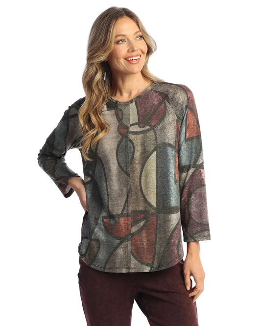 3/4 Slv Round Neck Front Seam Top - Melody