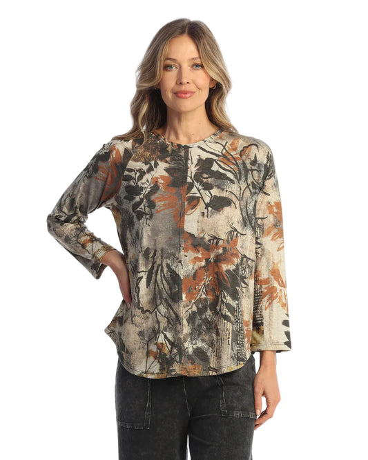 3/4 Slv Round Neck Front Seam Top - Nostalgia