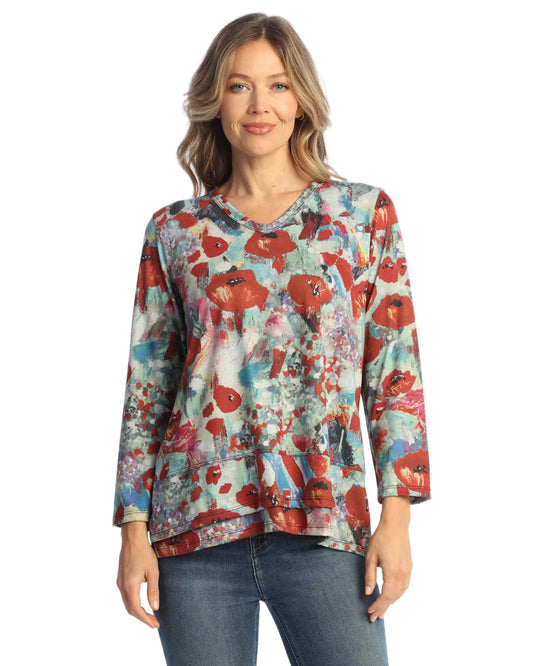 V-Neck Layered Hem Top - Prima