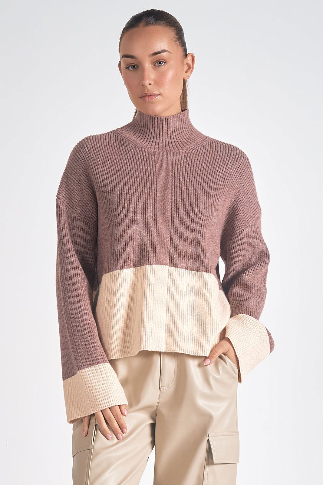 Mock Neck Colorblock Sweater