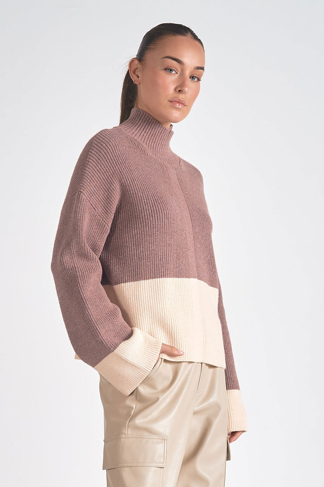 Mock Neck Colorblock Sweater