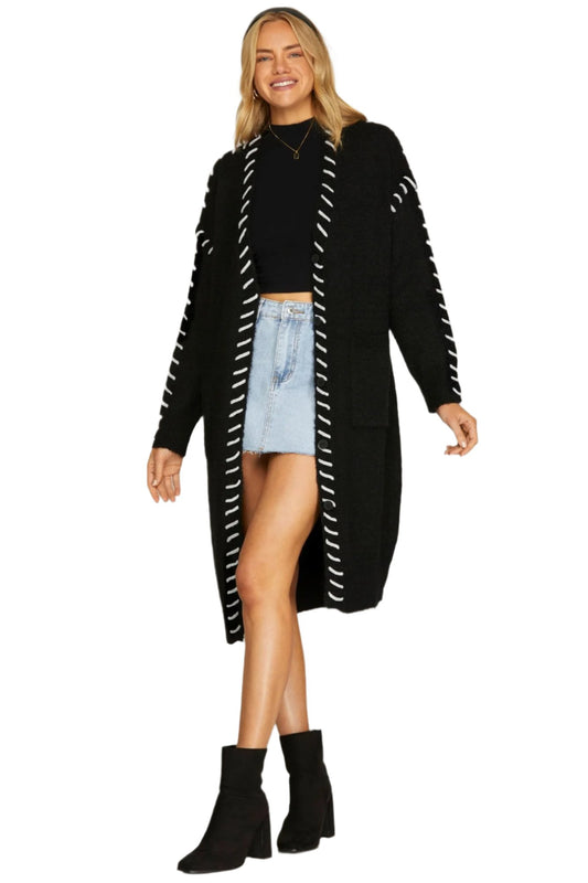 Long Sleeve Open Front Long Cardigan