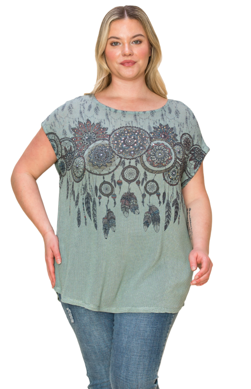 Short Sleeve Top with Dream Catcher Print