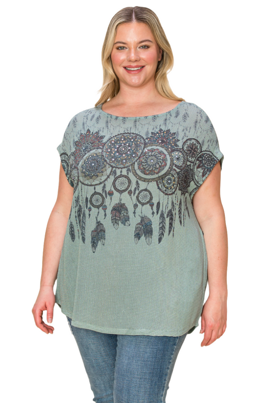 Short Sleeve Top with Dream Catcher Print