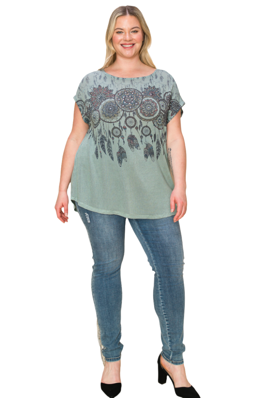 Short Sleeve Top with Dream Catcher Print