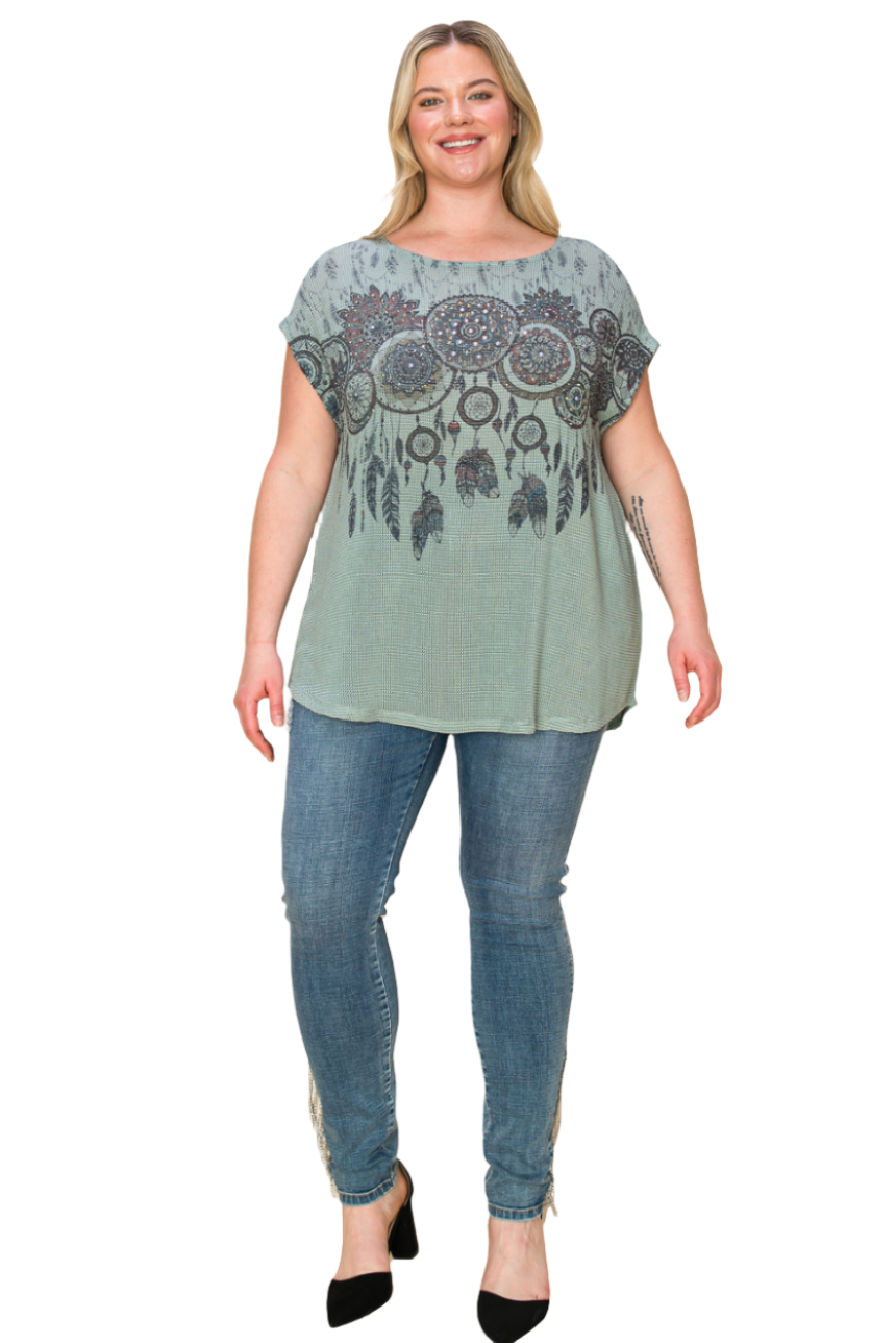 Short Sleeve Top with Dream Catcher Print