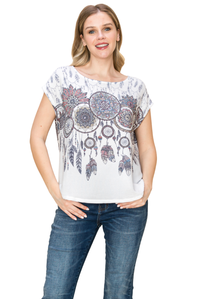 Short Sleeve Top with Dream Catcher Print