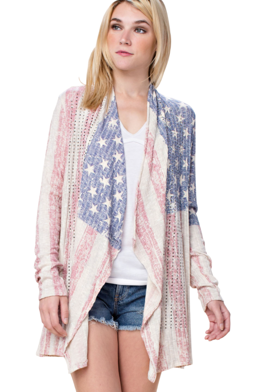 Flag Sublimation Cardigan with Stones