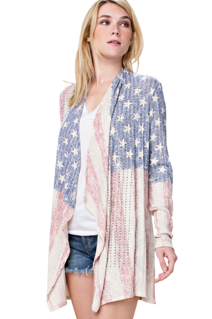 Flag Sublimation Cardigan with Stones