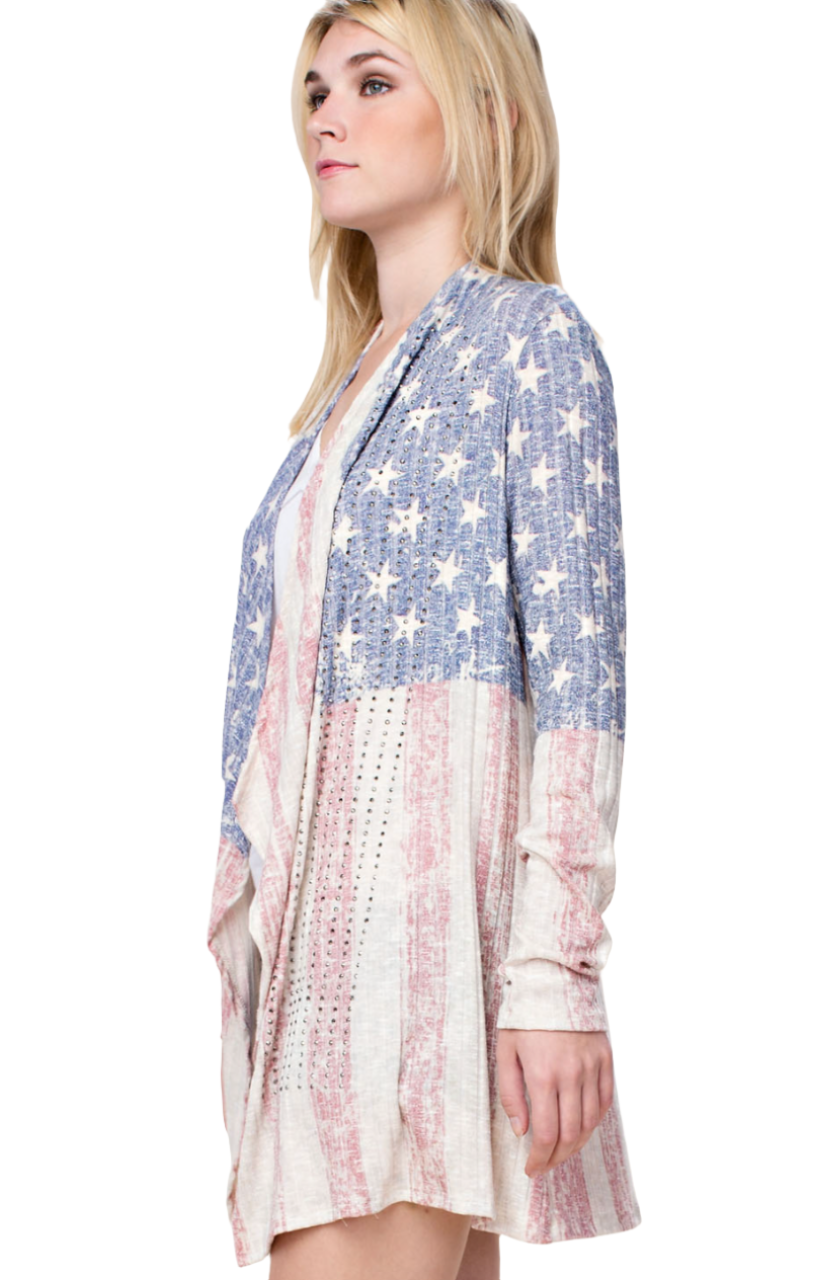 Flag Sublimation Cardigan with Stones