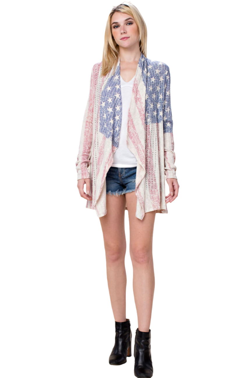 Flag Sublimation Cardigan with Stones