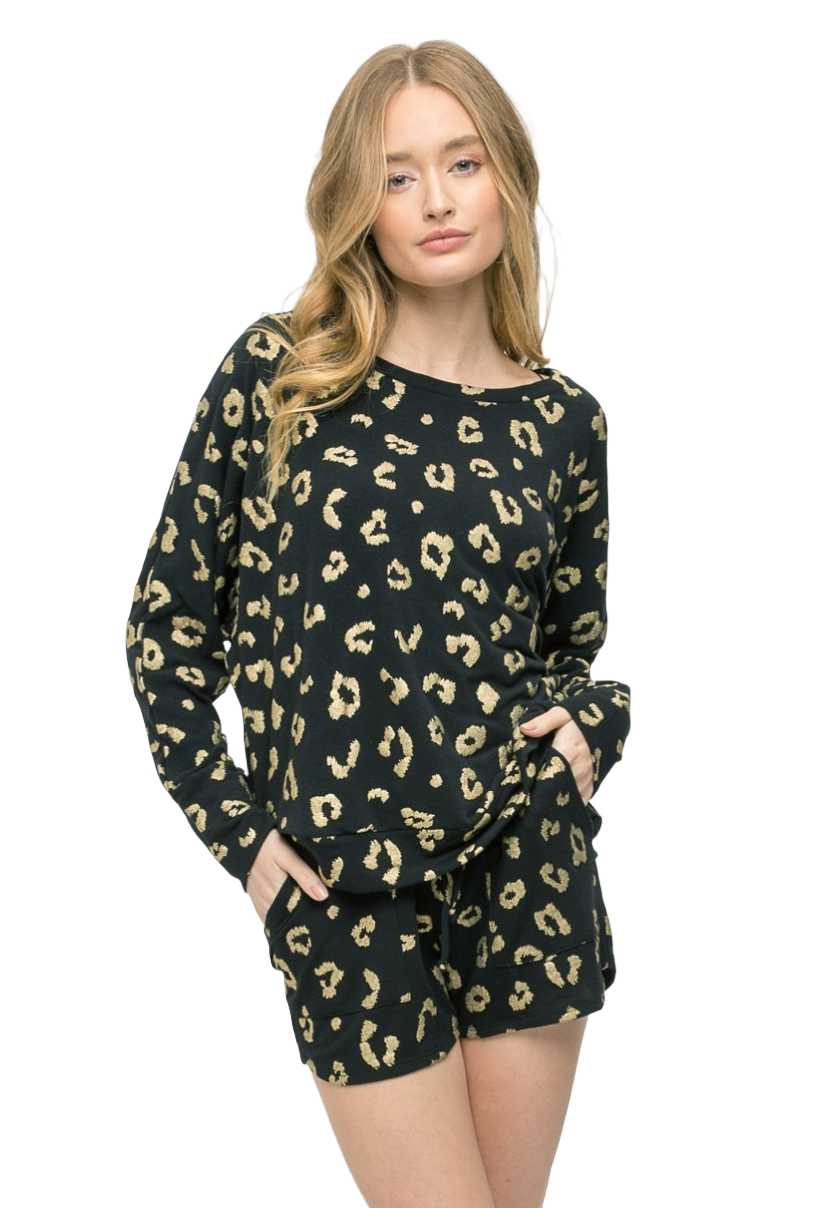 Metallic Leopard Print Dolman Sleeve Top