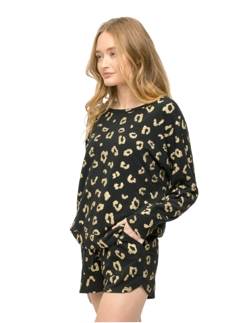 Metallic Leopard Print Dolman Sleeve Top