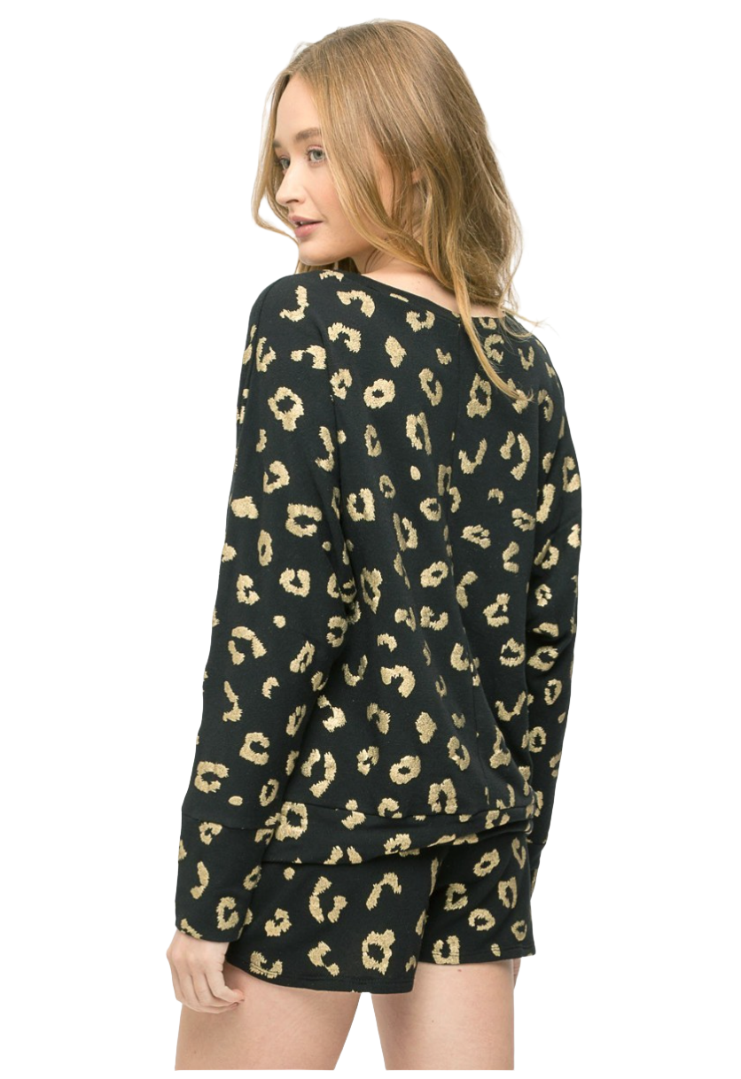 Metallic Leopard Print Dolman Sleeve Top