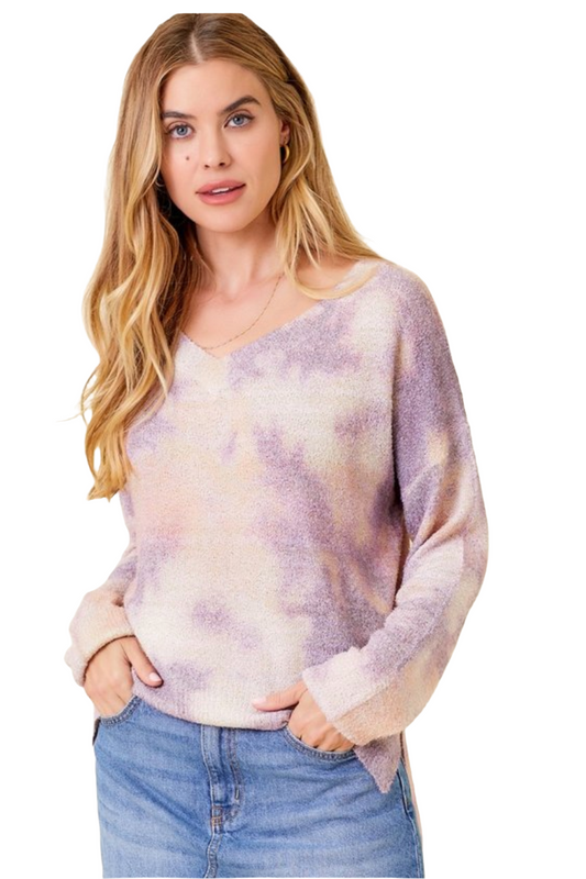 Tie Dye Long Sleeve V-neck Sweater