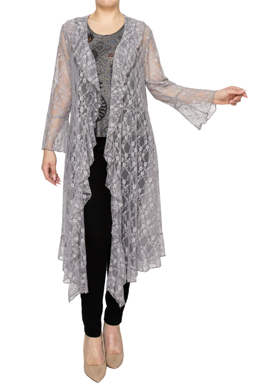 Long Cardigan Duster with Ruffles