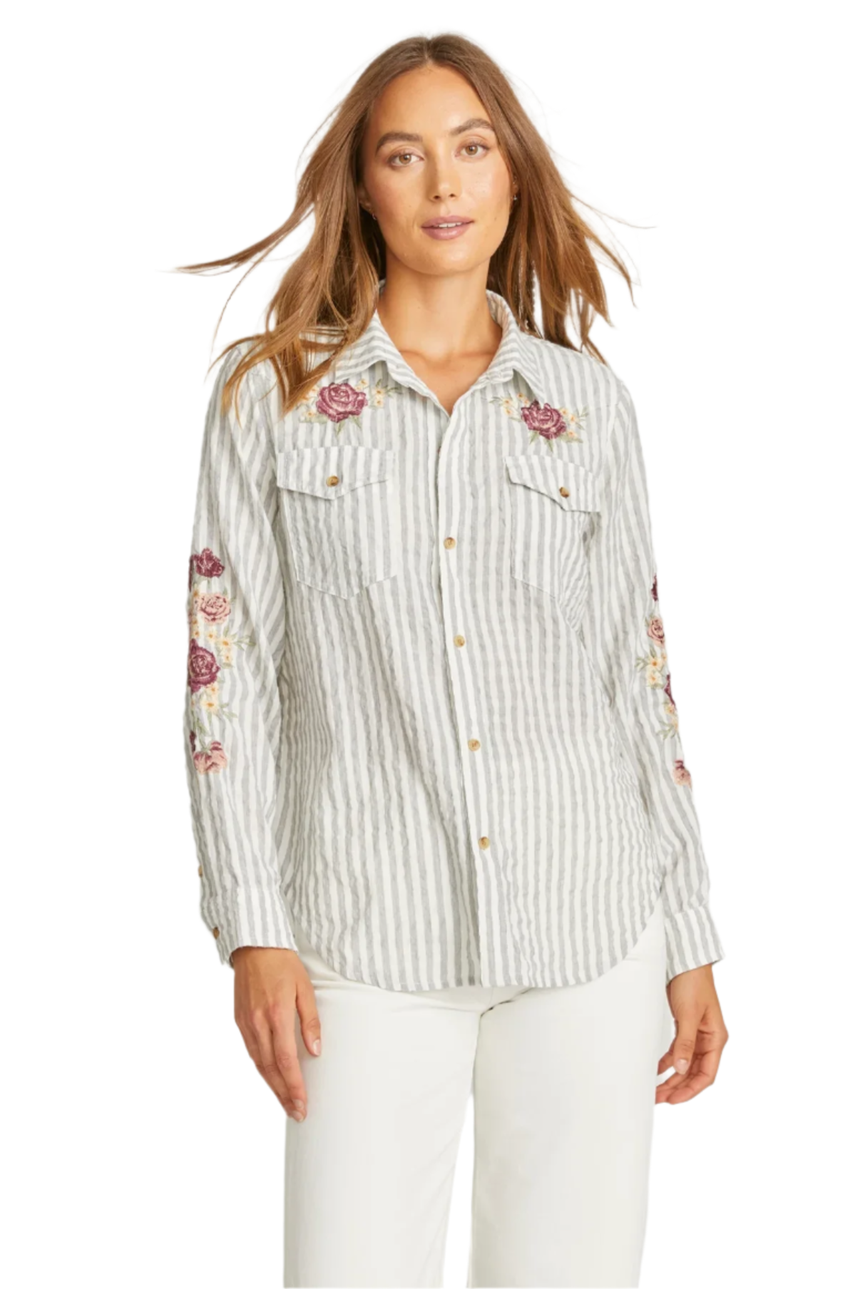Striped Button Down X Rose