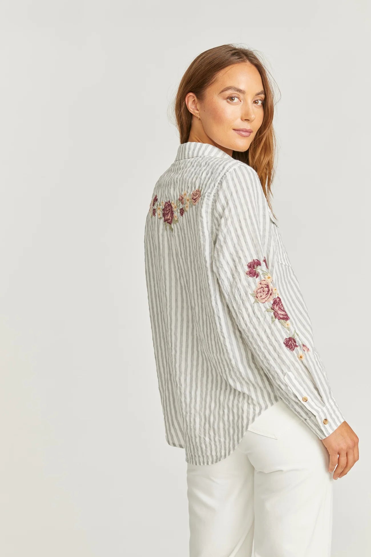 Striped Button Down X Rose