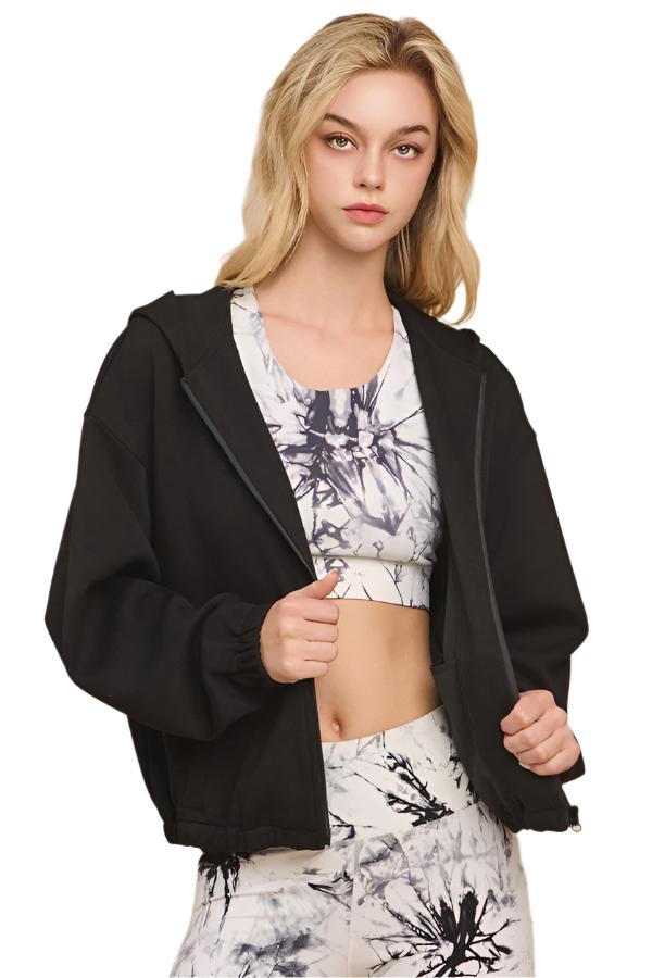 Cropped Scuba Zip-Up Hooded Jacket