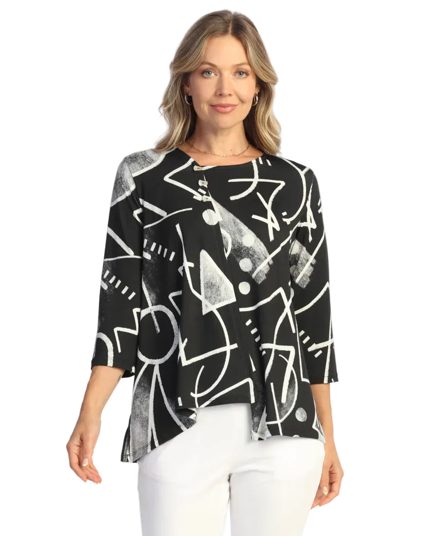 Asymmetric Neck Faux Wrap Top with Buttons - Art Skool